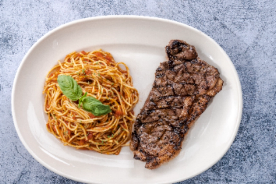 New York Strip with Pasta 