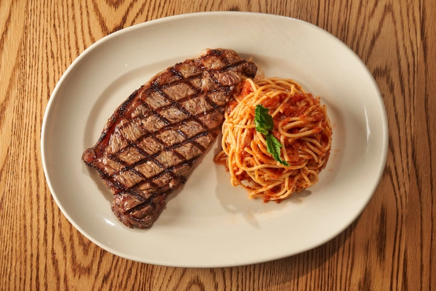 New York Strip with Pasta 
